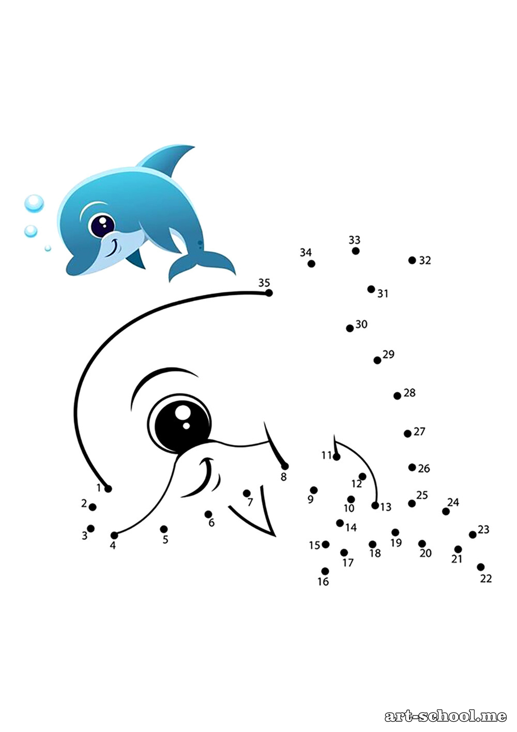 Karty pracy. Delfin. Kolorowanka z delfinem.