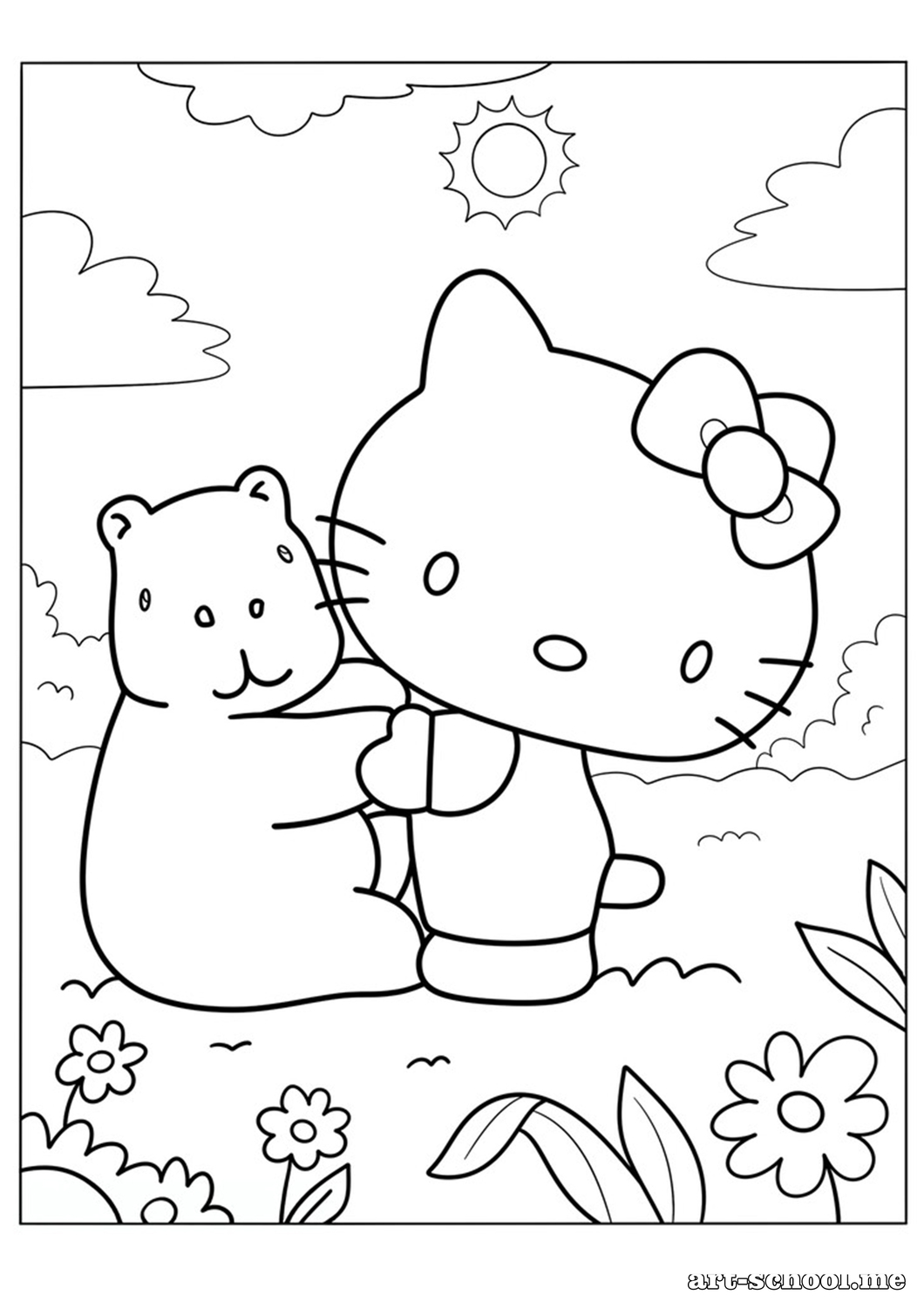 Kolorowanka: Hello Kitty i kapibara