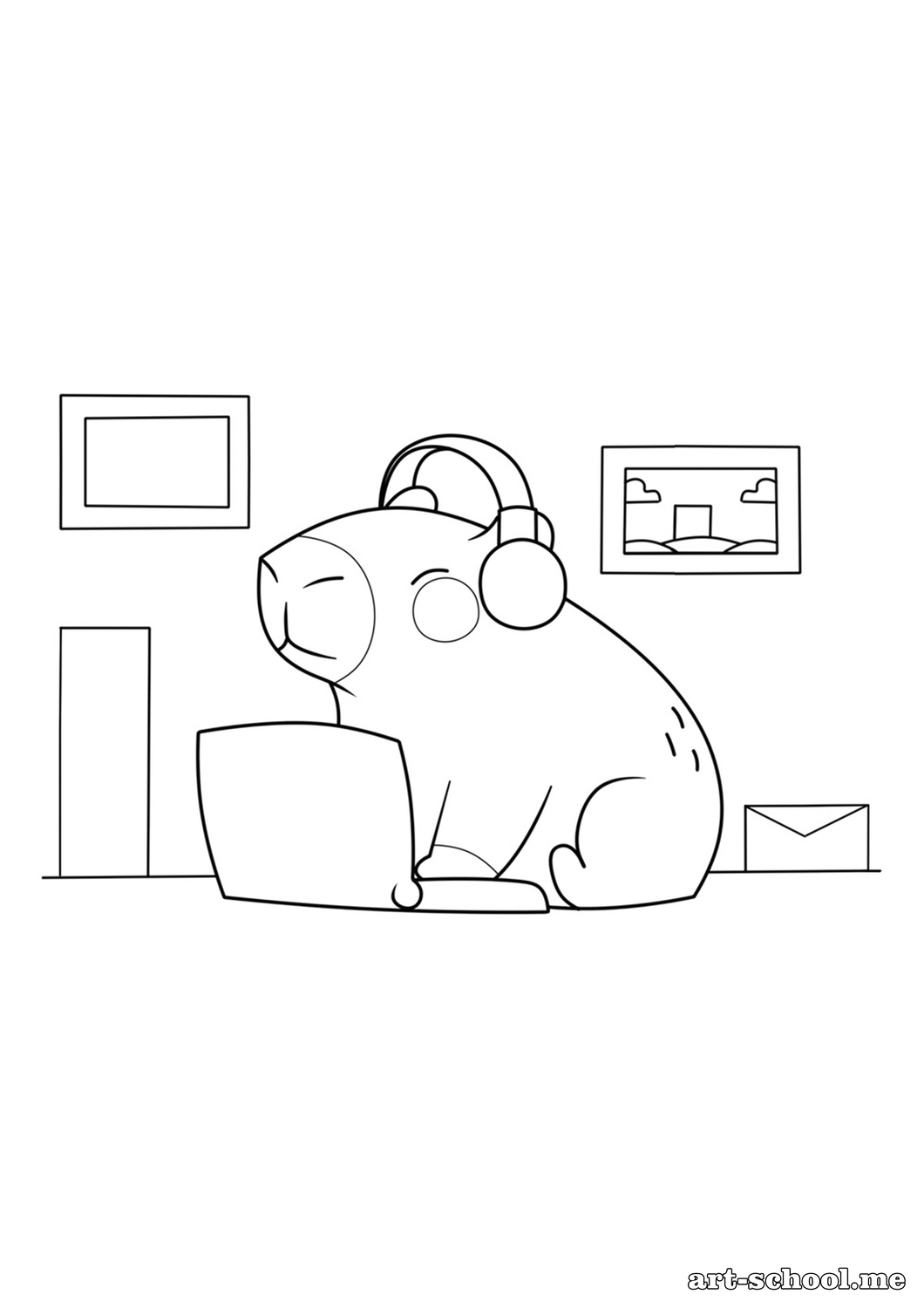 Kolorowanka: Kapibara przy laptopie
