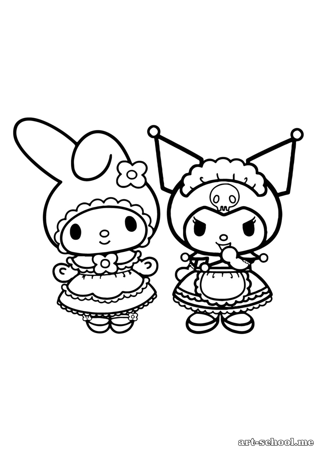 Kolorowanka Kuromi i My Melody w sukienkach!