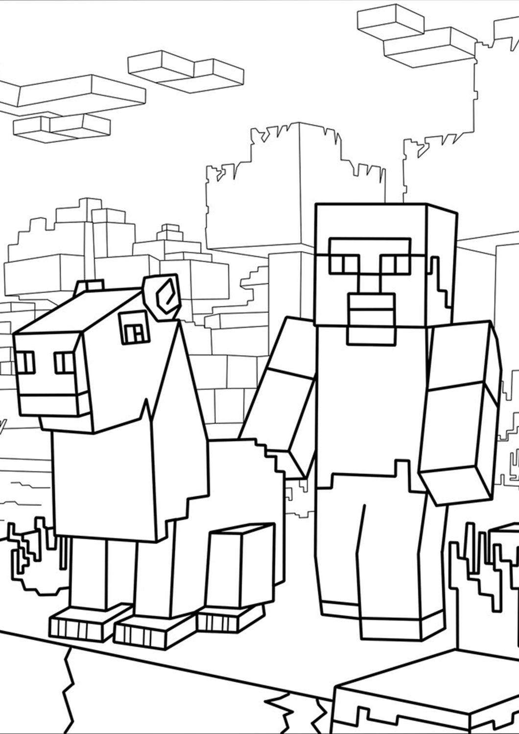 Kolorowanka: Minecraft Steve i kapibara