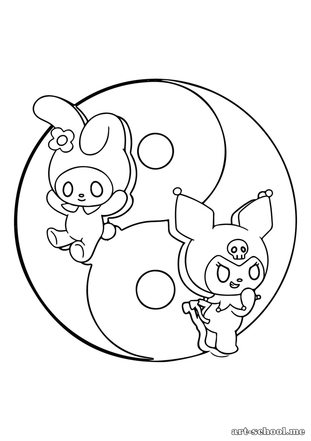 Kolorowanka Yin-Yang z Kuromi i My Melody
